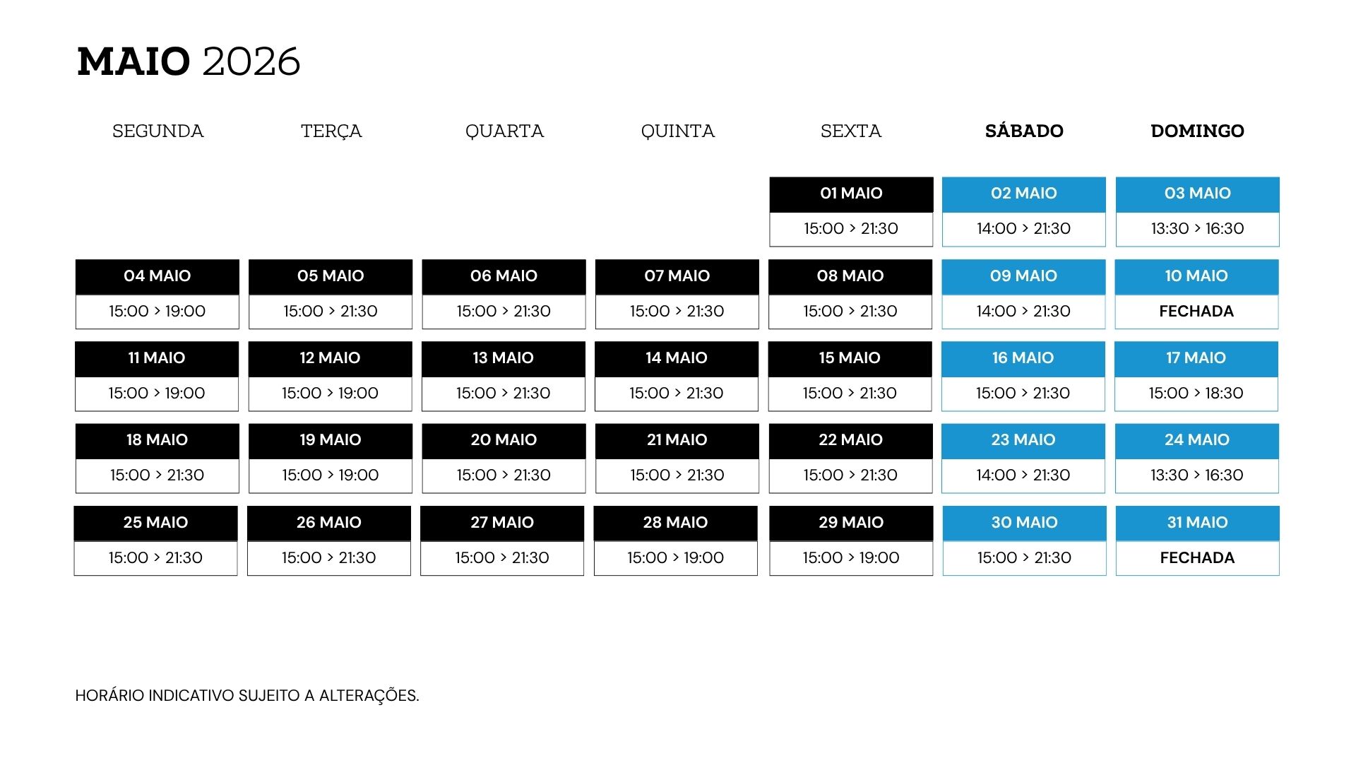 Horario da bilheteira do Tivoli em Março